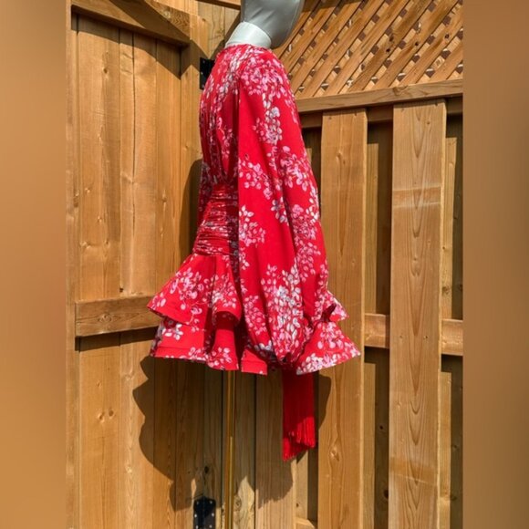 🆕 BRONX & BANCO 🧿 NWOT Bedouin Red Floral Ruffle Tiered Mini Dress, Sz XS US 2 - Picture 9 of 16
